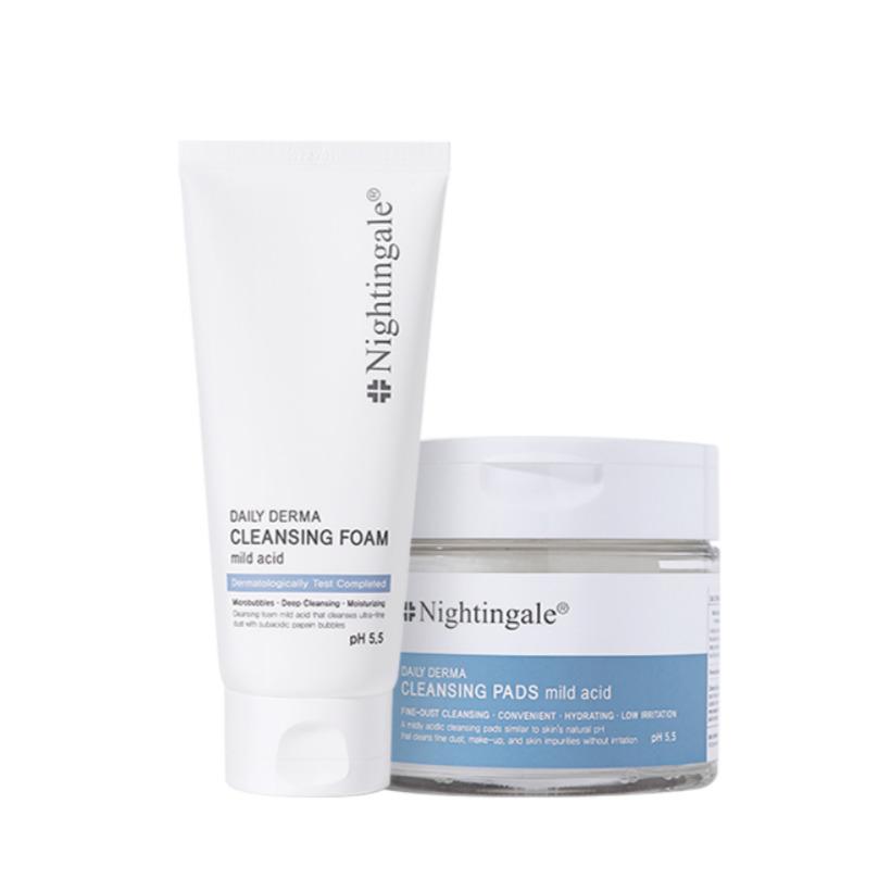 Nightingale Daily Derma Low pH Cleansing Set – Cleansing Pad & Foam Duo