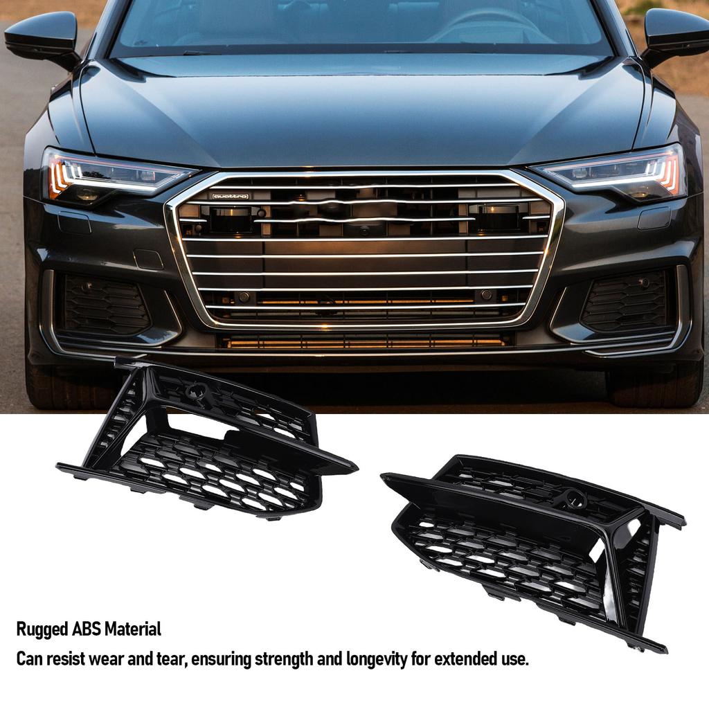 Pair of Front Bumper Fog Light Grille Cover 4K0807151A Fog Lamp Bezel Grill Replacement For S-Line S6 C8 2018-2025 Black