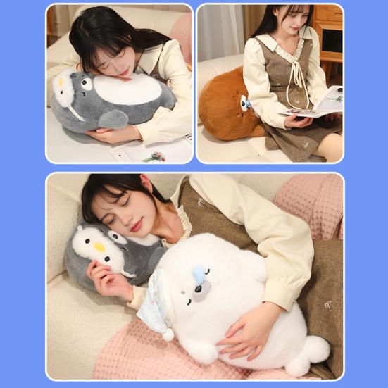 Seal Plush Pillow Sleeping Seal Stuffed Animal with Removable Accessories Soft Cuddly Pillow for Hugging