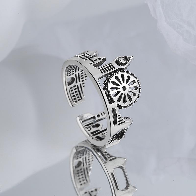 Women's Retro European Style Aged S925 Sterling Silver Castle Ring