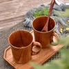 Handmade Wooden Cup Coffee Beer Tea Mugs Big Belly Cup with Handle Retro Teacup Kitchen Bar Cafe Home Office Decoration Supplies
