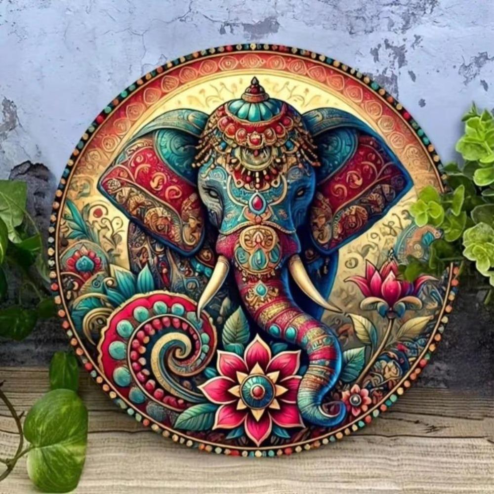 Vintage Elephant Lotus Metal Wall Art