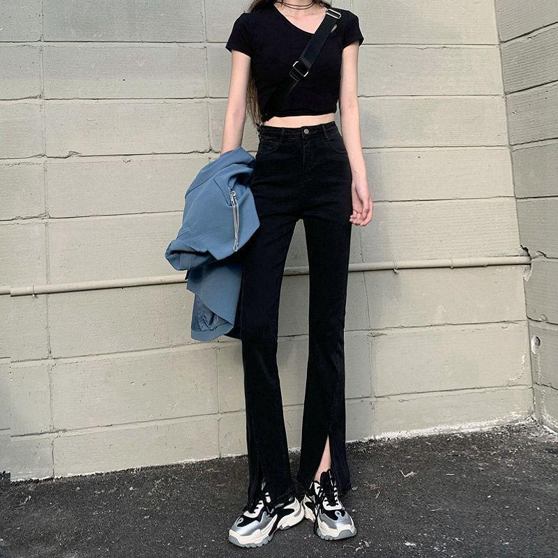 

2025 Retro High-Waisted Micro-Flare Jeans - Stretchy Slimming Women s Wide-Leg Floor-Length Pants for Autumn XL