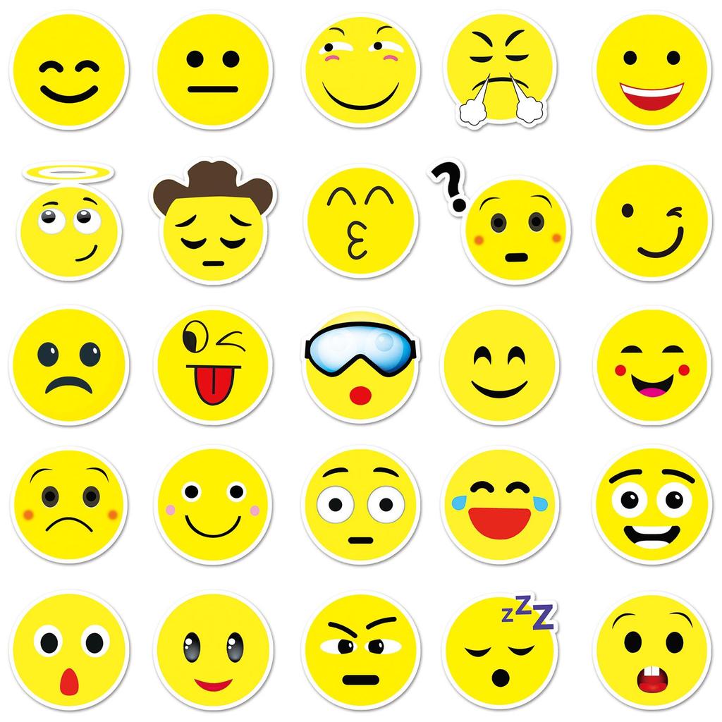 50 Smiley Face Stickers: Creative, Cute, Waterproof Decorations for Diaries, Luggage, and Cars