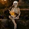 Scary Skeleton Ornament Halloween Gothic Resin Figurine, Holding Glass Bottle Decorative Skull Figure Statue, Desktop Decoration for Home Office