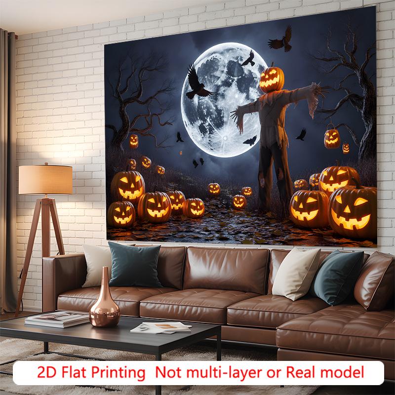 Party Backdrop Halloween Moon Flat Spooky Scarecrow Full Face Hanging Round Photo Background Decor Party Decor