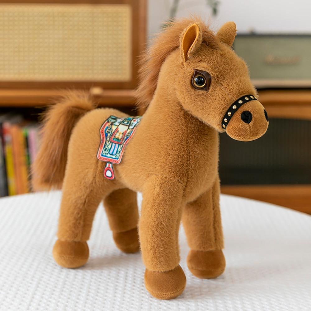 Saddle Standing Foal Plush Doll Long Mane Cartoon Horse Stuffed Toy Room Decoration