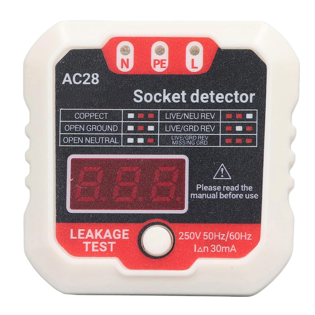 AC28 Phase Detector Electric Leakage Outlet Tester Ground Wire Polarity Outlet Tester LCD Digital Display Power Socket Tester