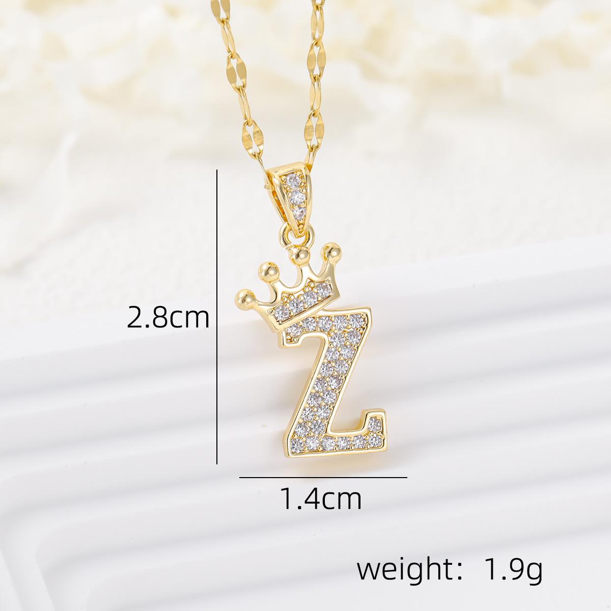 26 Letters A-Z Zircon Crown Initial Alphabet Pendant Necklace for Women Men Luxury Gold Plated Copper Necklaces  Gifts Gold