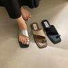 Set of toe slippers women's shoes flat bottom casual versatile daily sandals summer new outdoor temperament square head non-slip simple