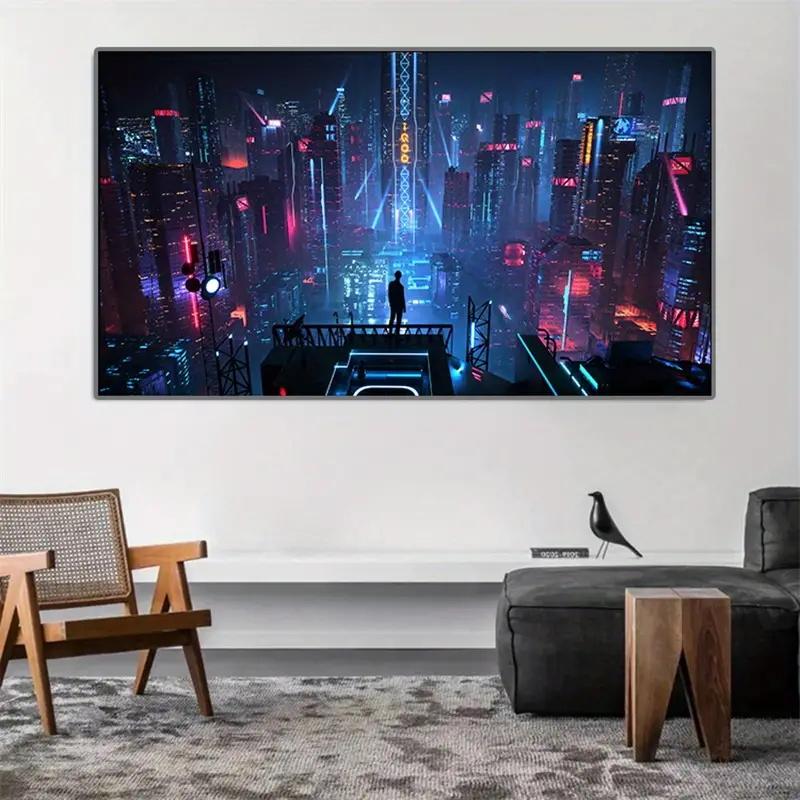Cyberpunk Stil Poster Sci-Fi Leinwand Kunstdruck Gemälde Neonschilder Nachtstadt Straßenansicht Poster Drucke Raum Schlafzimmer Dekoration