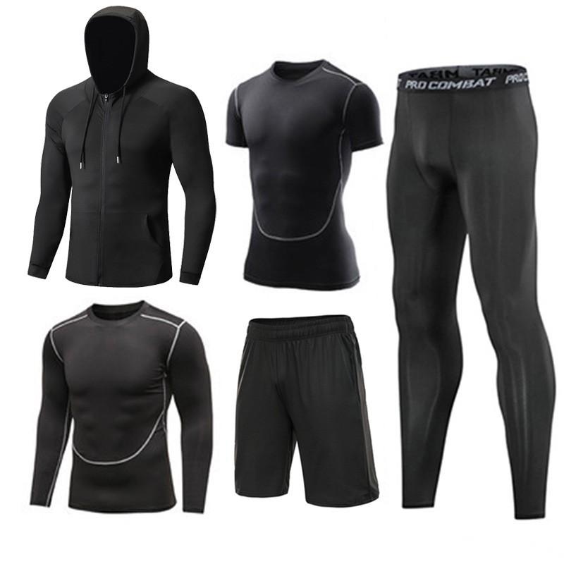 Mens 5-Piece Quick Dry Breathable Cycling Jersey Set Training Running Sportswear