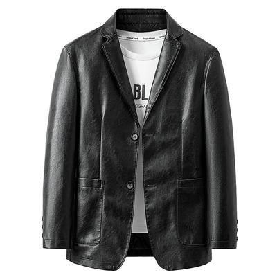 Men's Suit Collar Leather Jacket Middle-aged Casual Slim Pu Leather Suit Spring and Autumn Single Coat Cardigan