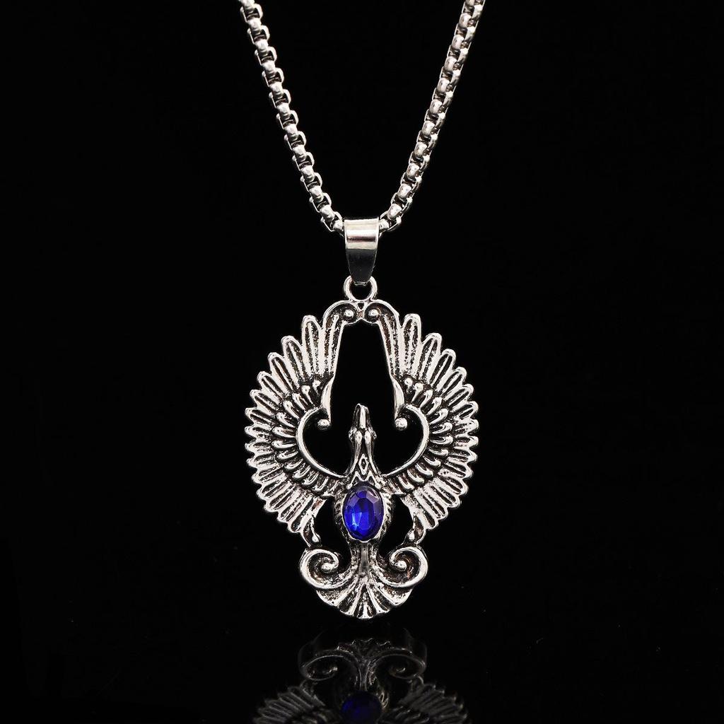 Collana con Ciondolo Fenice Vintage con Pietra Sintetica - Accessorio Tendenza Moda per Donne e Uomini