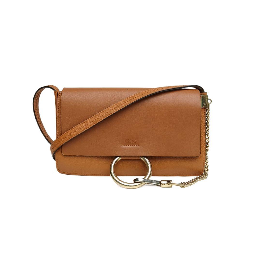 [Pre-Owned] Faye Logo Metal Ring Chain Decorated Crossbody Suede And Calfskin Shoulder Bag Small - Very Good #T2T1DT ONE SIZE