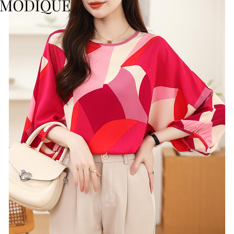 MODIQUE Spring Summer Plus Size Women Casual Loose Elegant Cotton Floral Print Puff Sleeve Blouse Shirts Lady Oversize O-Neck Long Sleeve Pullover