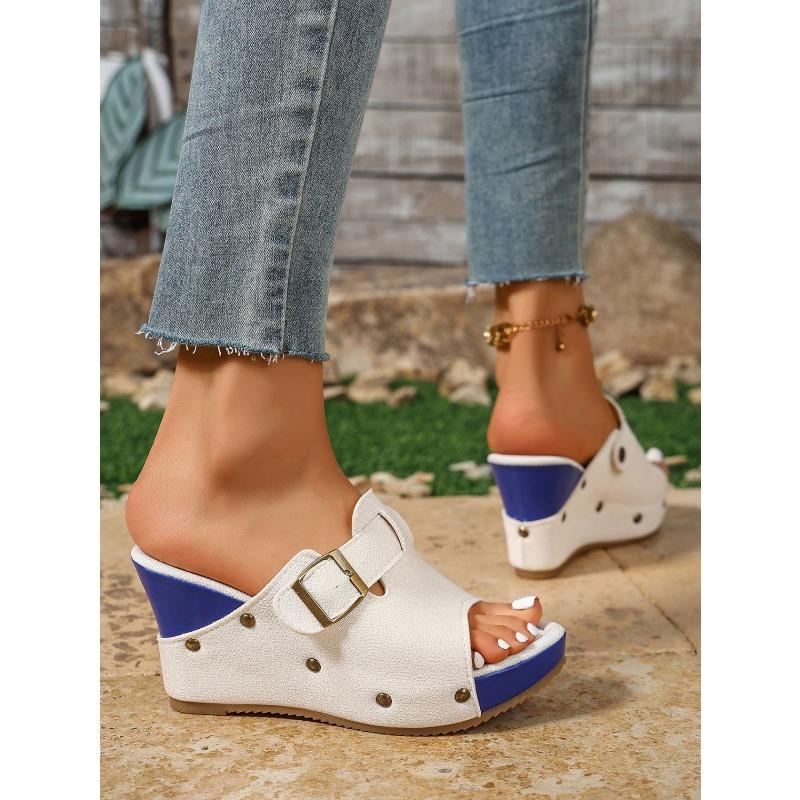 Large-Size Wedge Platform Slippers for Women – Summer New Velcro High-Heel Fashionable Slide Sandals