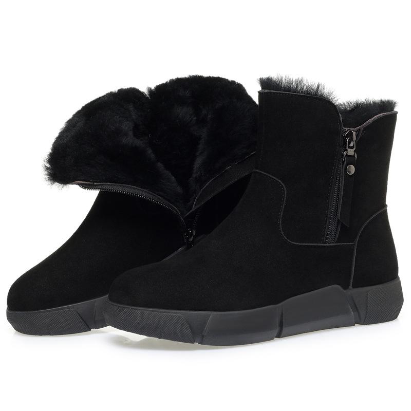 Genuine Leather Snow Boots Cold-proof Winter Boots Fur Piled Thickened Cotton Shoes Cowhide Thick-soled Non-slip Wool Integrated Short Boots Women
