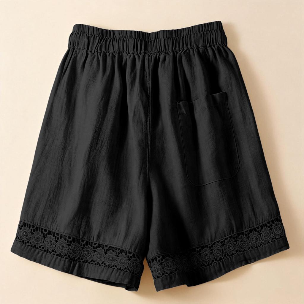 Women’s Elastic Waist Casual Shorts with Drawstring and Lace Trim Loose Fit Lightweight Summer Bottoms