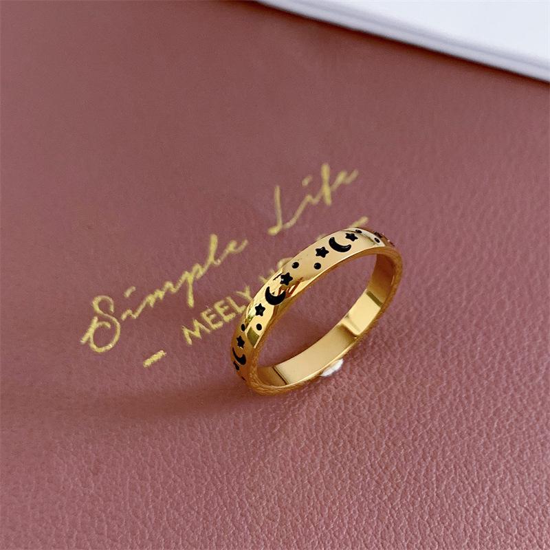 Gold-Plated Titanium Steel Star & Moon Ring – Japanese-Korean Retro Style for Women