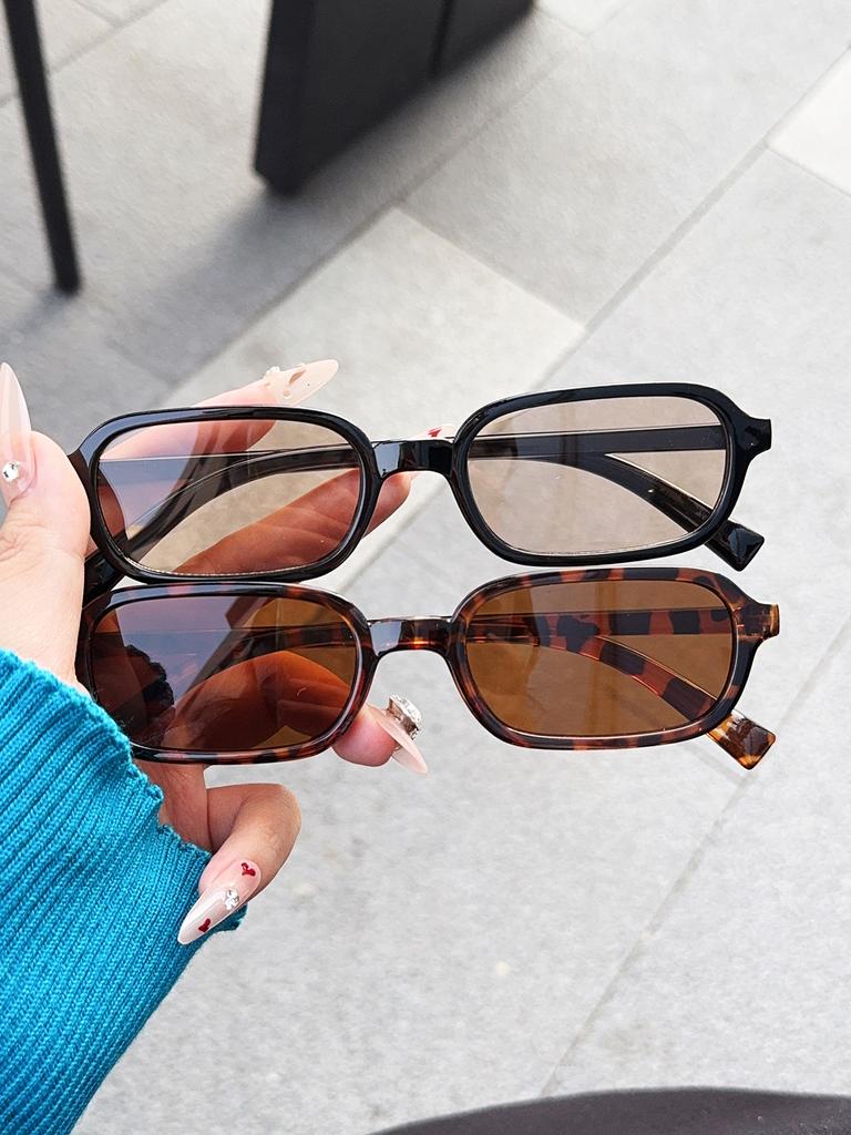2Pcs Fashionable Small Rectangular Frame Glasses Set Classic Color Trendyy Stylish Simple Photo Party Glasses For Men and Women