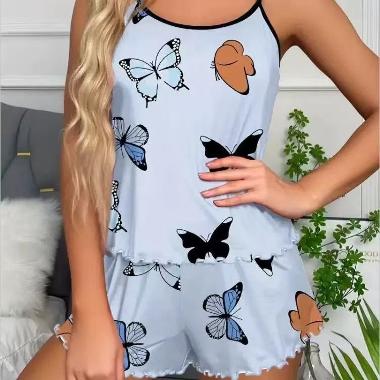 Hot Sale European and American Summer Women's Pajamas Two-piece Set Sexy Casual Suspender Vest Shorts Loungewear