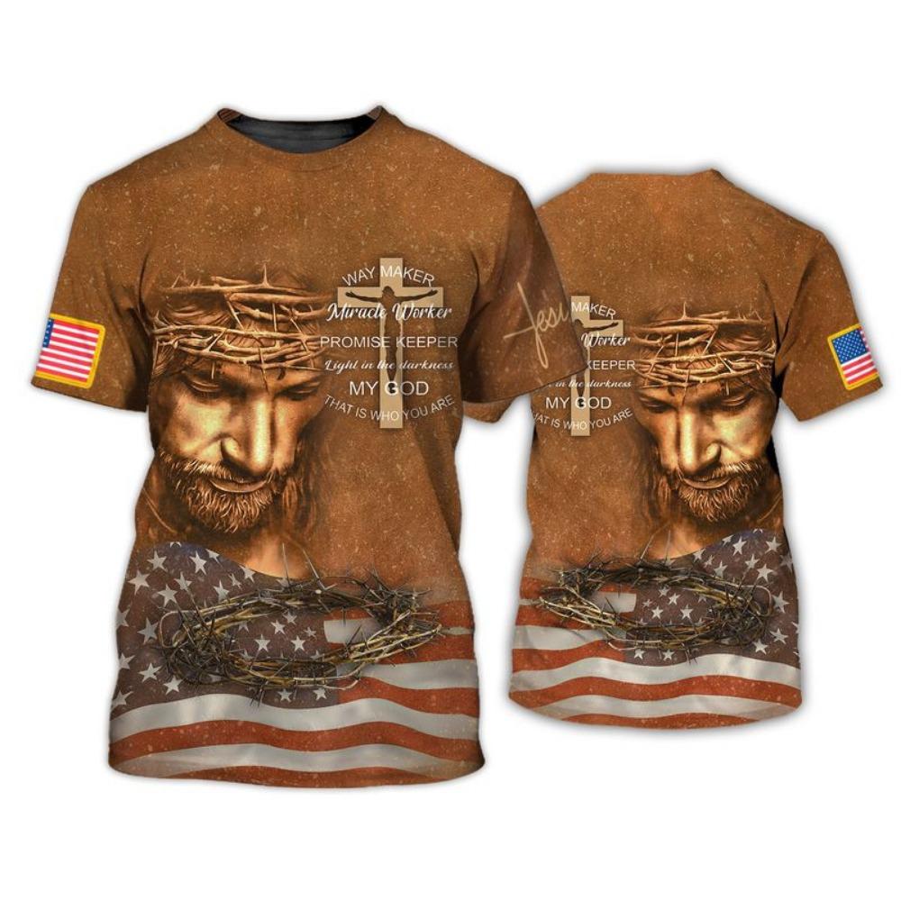 Jesus Christus T-Shirt Herren Damen Kurzarm O-Ausschnitt T-Shirts 3D Gedrucktes Muster USA Flagge Gottesdienst Kapelle Kleidung Pullover Top Tee