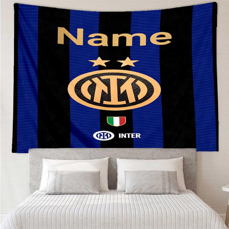 Custom Name Inter Milan Print Tapestry, Backdrop, Easy Setup, Ideal for Bedroom, Office & Living Room, with Aesthetic Wall Hanging Decor.