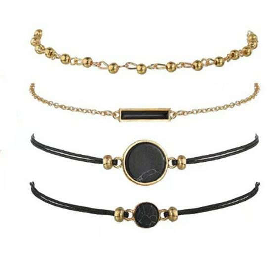 6-Piece Women's Quartz Watch Set: Diamond-Set Dial, Leather Strap, Beaded Bracelets