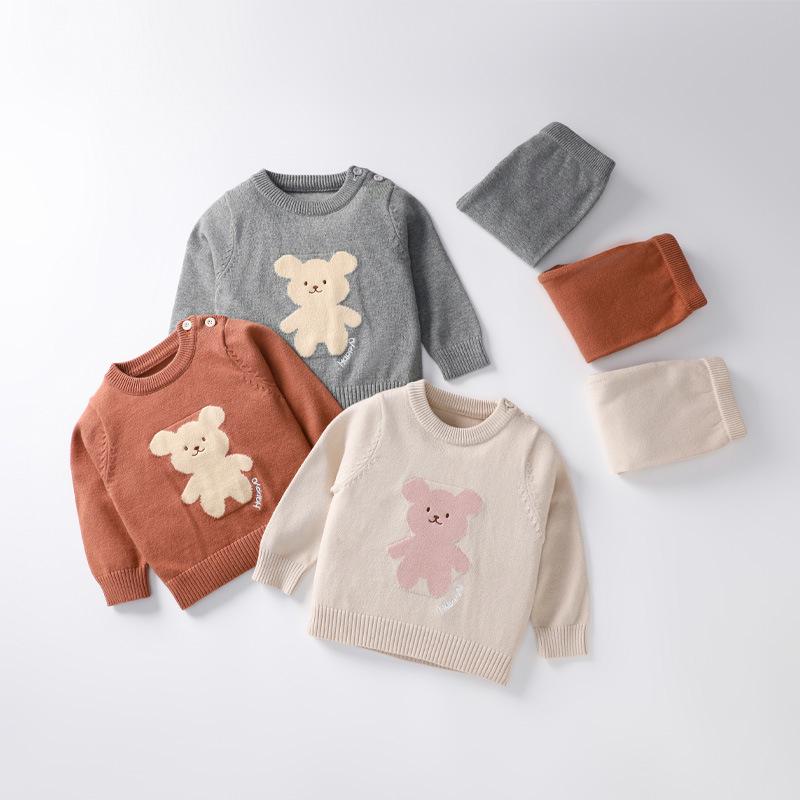 Autumn/Winter Cartoon Pullover Sweater Set for Toddlers