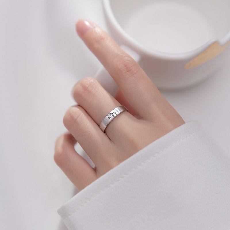Pair of Silver-Plated Cute Cat Finger Rings with Open Design
