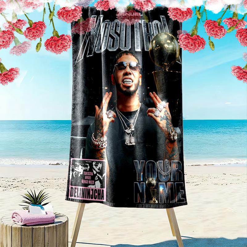 Name Custom Anuel AA Poster Print Beach Towel, Large Soft Quick Dry Towel for Beach Camping Swimming