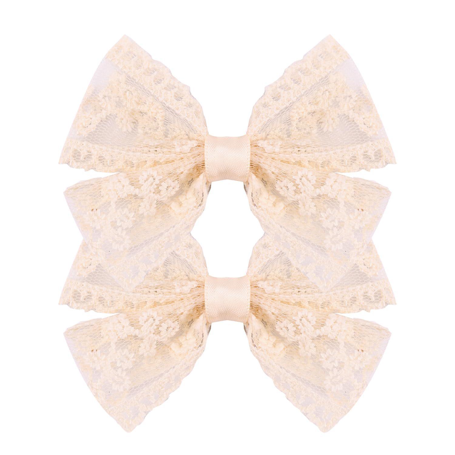 

French Retro Cute Lace Bow Hair Clip, Versatile Hair Clip 2pc One Size розовый