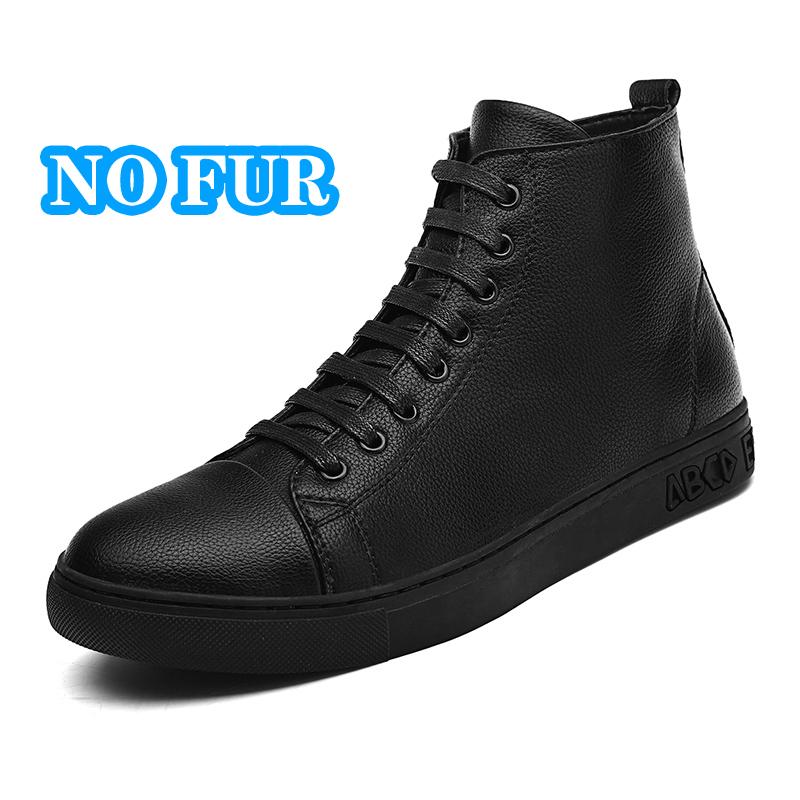 Street Style Casual Mens High-Top Shoes Casual Leather Male Ankle Boots Warm Plush Fur Winter Boots for Men New Outdoor Sneakers