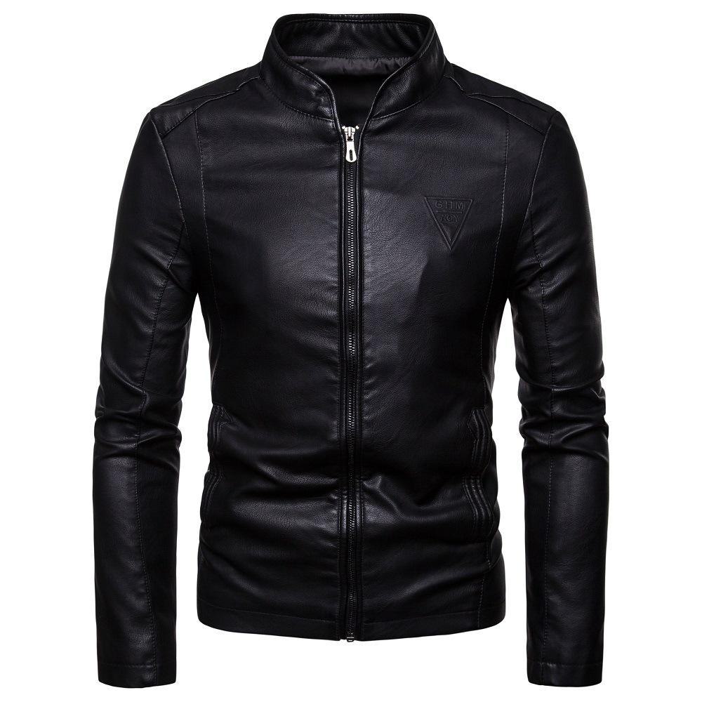 Men's Korean Style Leather Jacket with Stand Collar - Fall/Winter 2020 Collection (Model: PY07P50)