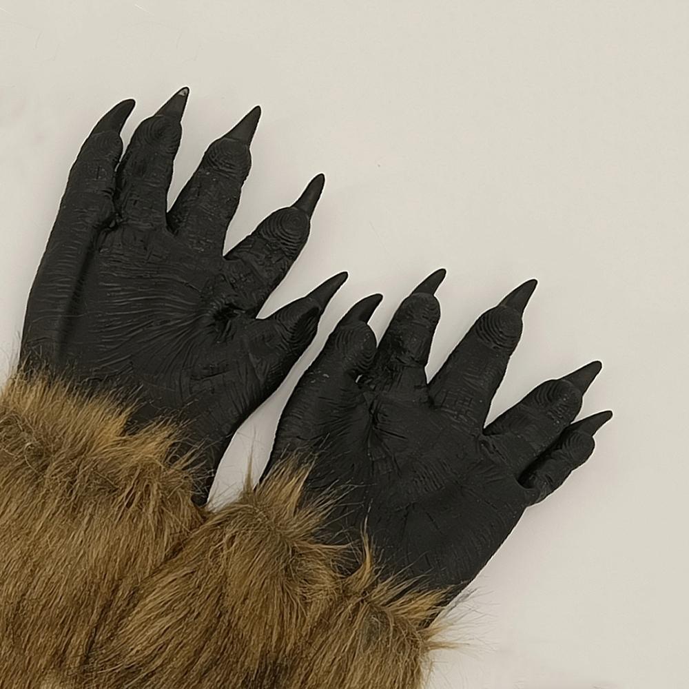 New Pair Gloves Faux Costume Prop Halloween Novelty Black+Brown Artificial Fur Mane