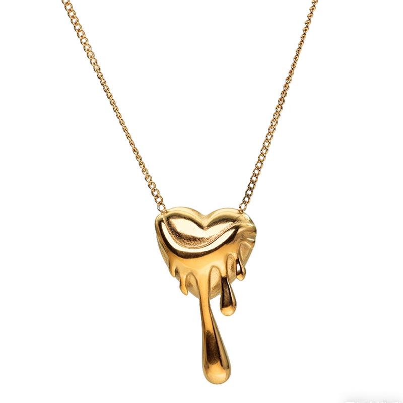 Stainless Steel Gold-Plated Love Heart Necklace with Inlaid Diamonds