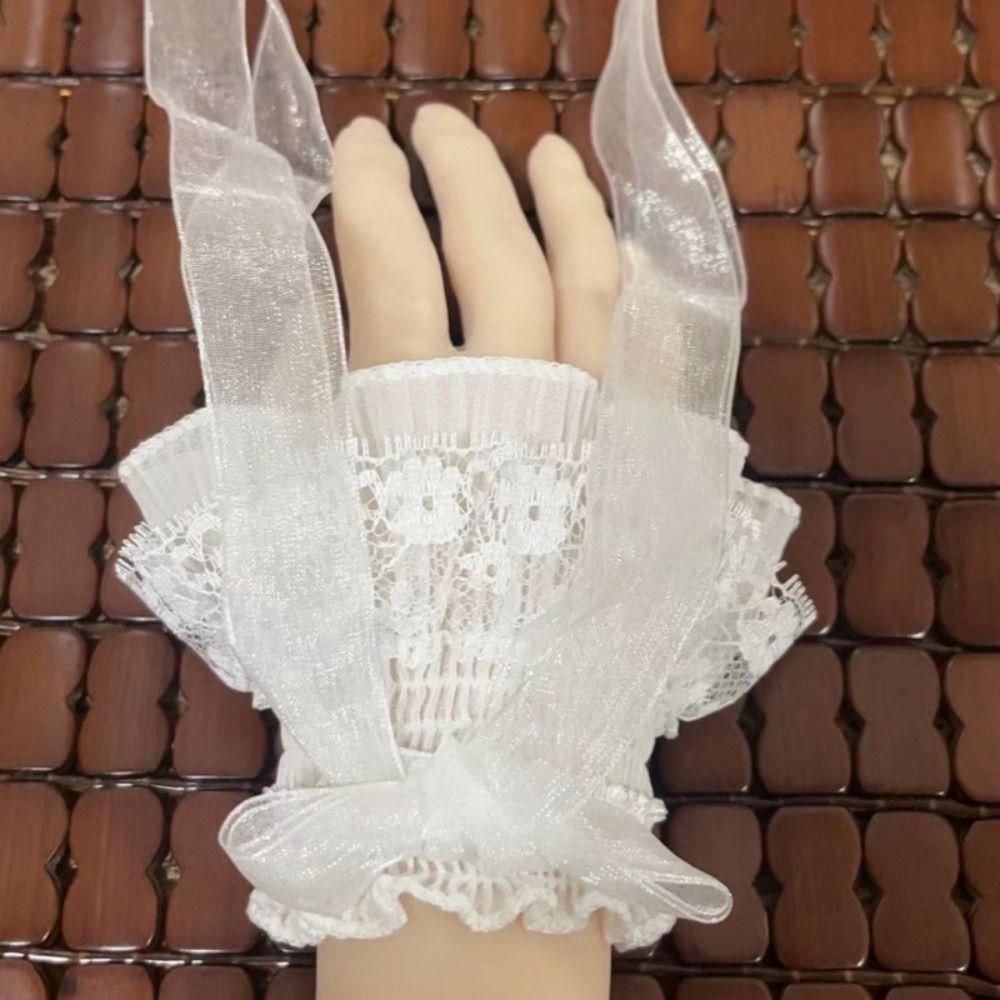 Bow Knot Lolita Arm Sleeve Elastic Ruffled Fake Sleeves Cuffs Ribbon Arm Cuffs Anime Convention