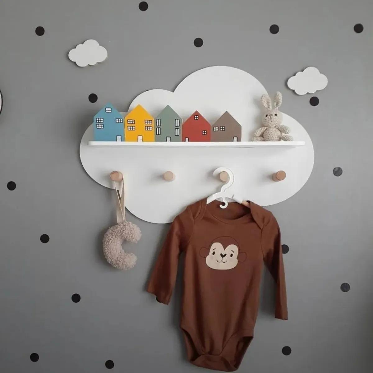 

Декоративная настенная полка и 4 шт. деревянный крючок, милый дизайн облаков, органайзер для хранения в детской комнате, спальне и аксессуар для настенного декора