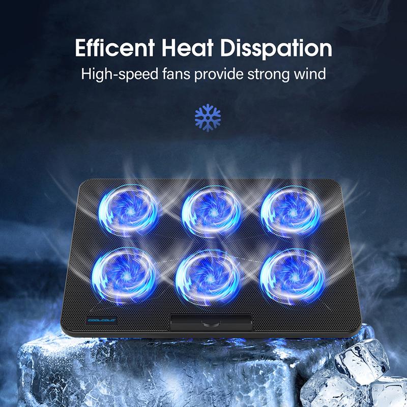 Coolcold 15,6-17,3 Zoll Laptop-Kühlpad mit 6 leisen Lüftern, 7-stufig einstellbare Windgeschwindigkeit, Laptop-Kühler mit Handyhalter