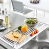 Stainless steel over-sink collapsible dish drainer, compact, antibacterial, space-saving, with cup stand, chopstick rest, cutlery pocket, wide, silico
