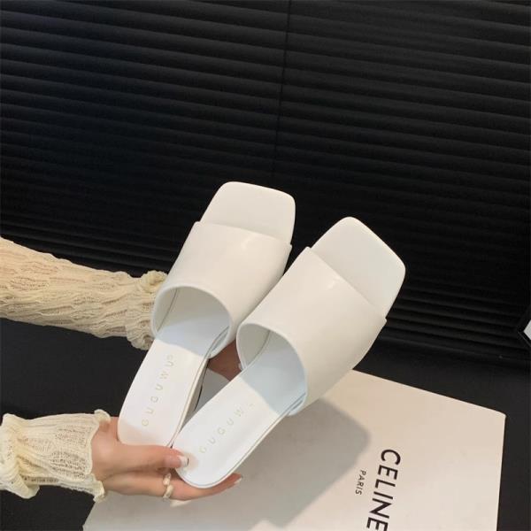 Fashion Slippers Women Summer Shoes Slides Heeled Mules Fashion Square Toe Platform Pantofle High Luxury Soft 2025 Concise Pumps