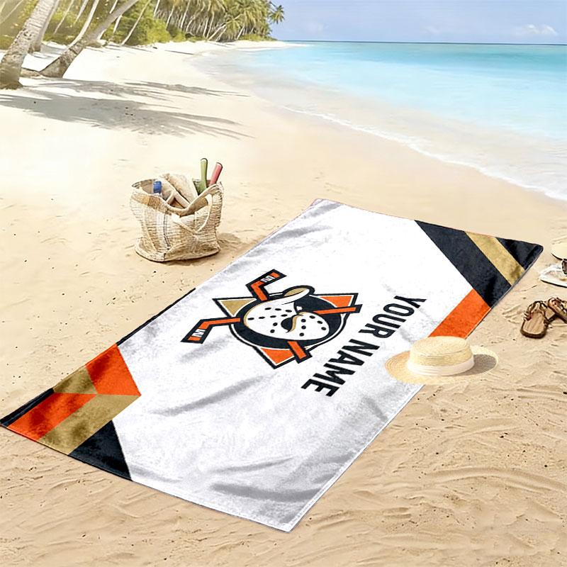 Custom Name,Anaheim Ducks Print Beach Towel, Large Soft Quick Dry Towel for Beach Camping Swimming