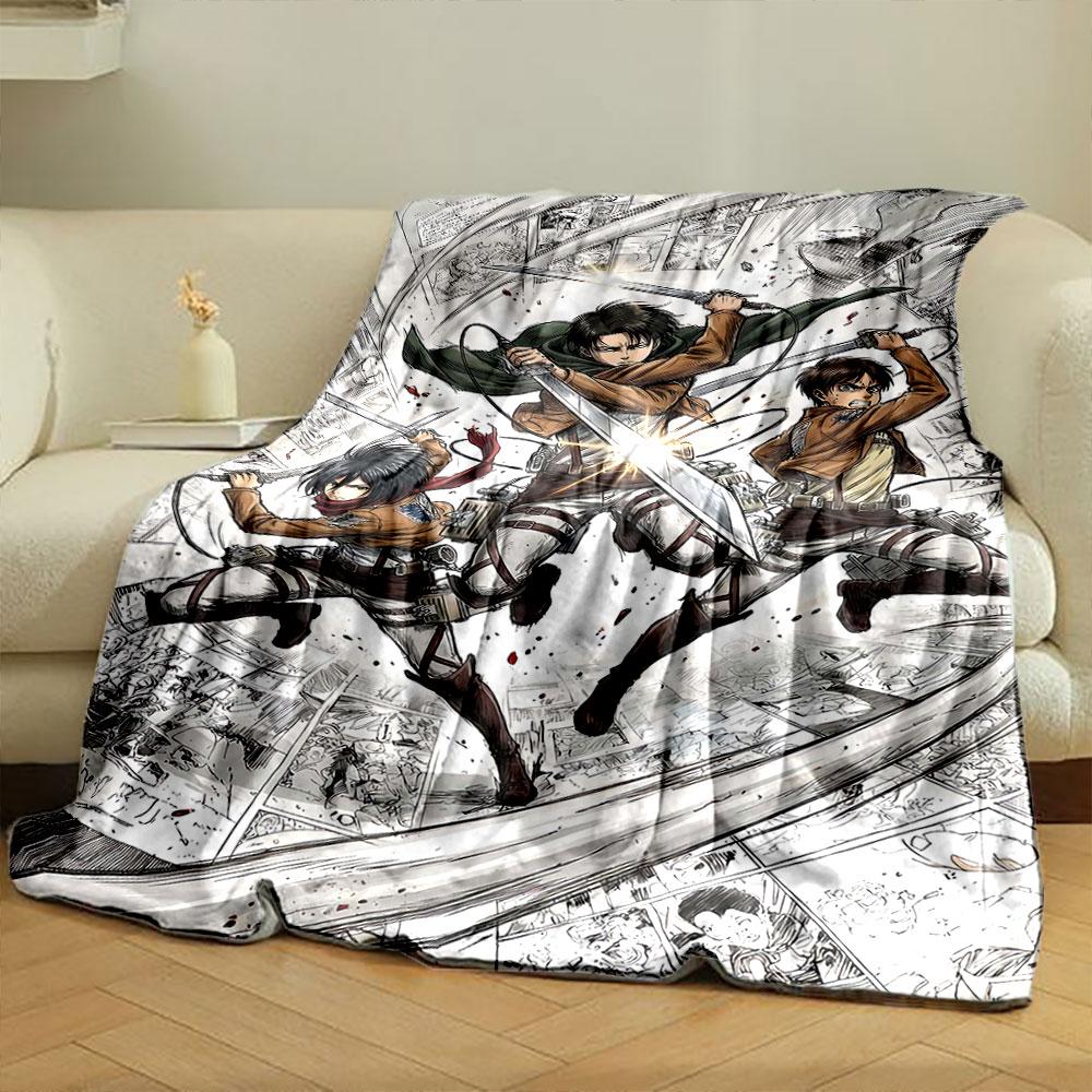 Three characters in dynamic poses wielding swords with flowing motion lines. for all seasons blanket lunch break throw gift