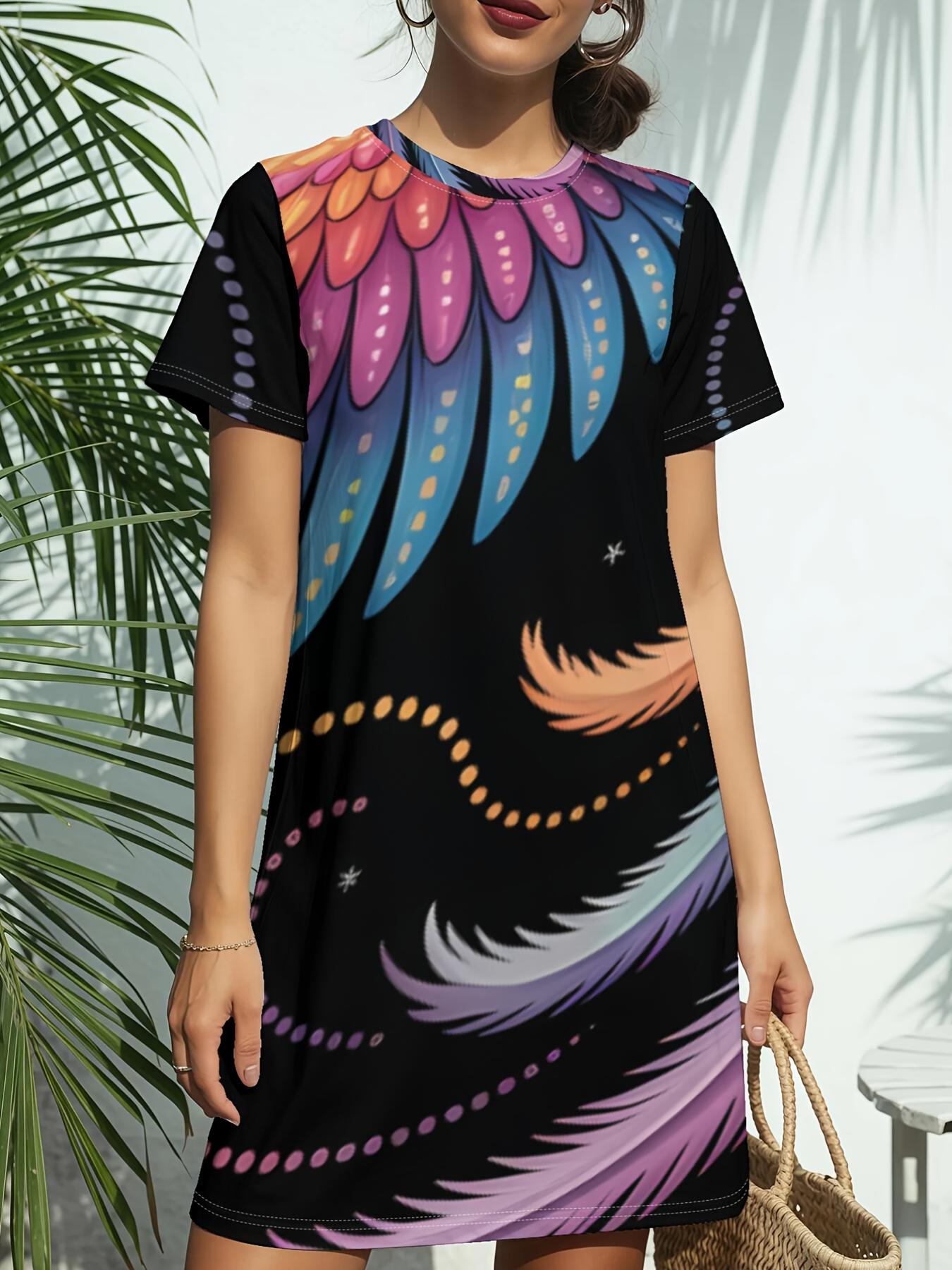 

Short Sleeve Crew Neck Dress for Women. Featuring a Trendy American Digital Print. Ideal for Casual Wear in Spring And Summer. This Elegant d Styis S дубильная кора