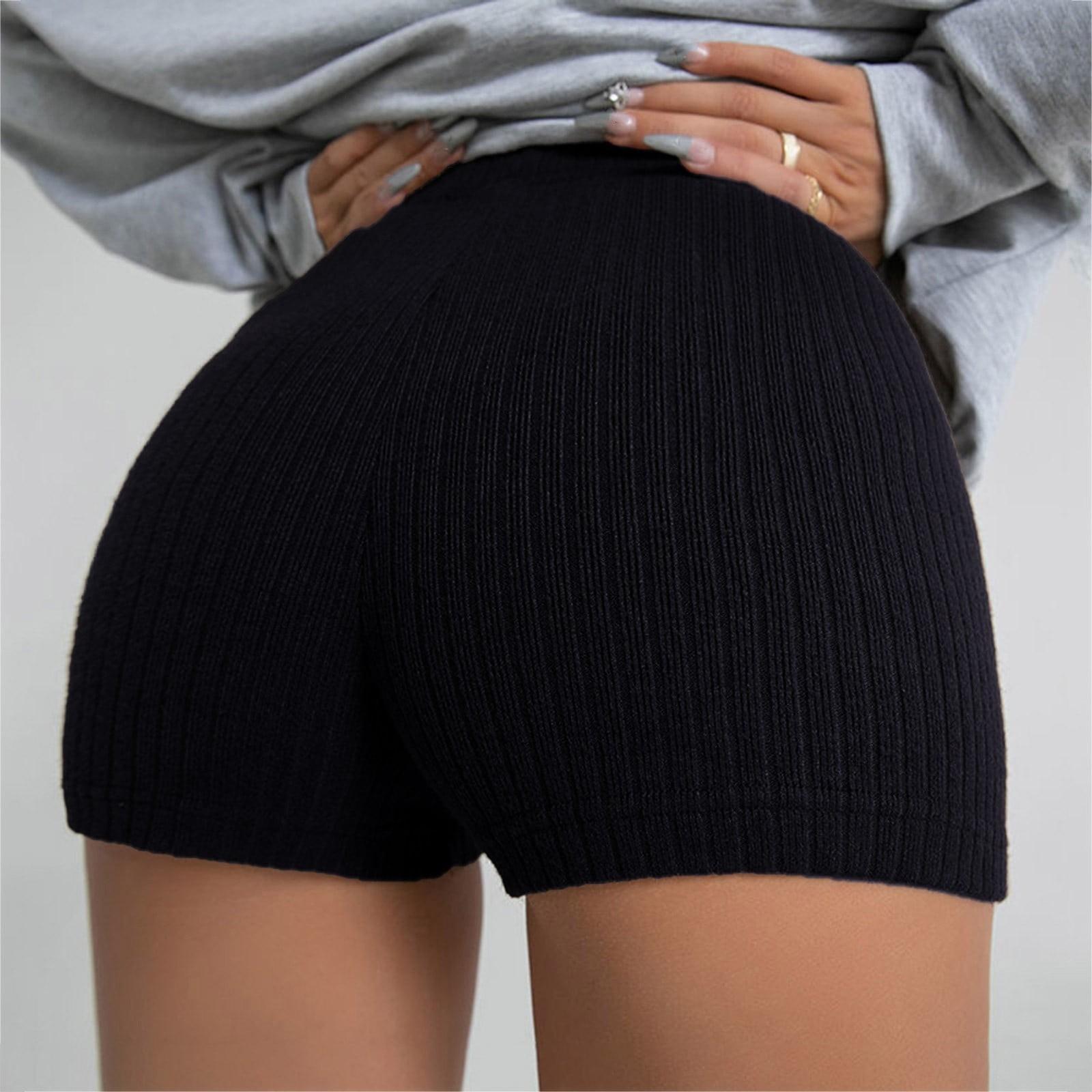 

Ribbed Knit High Waist Stretch Shorts for Women Soft Fabric Casual Fit Elastic Waistband Lounge Bottoms L чёрный