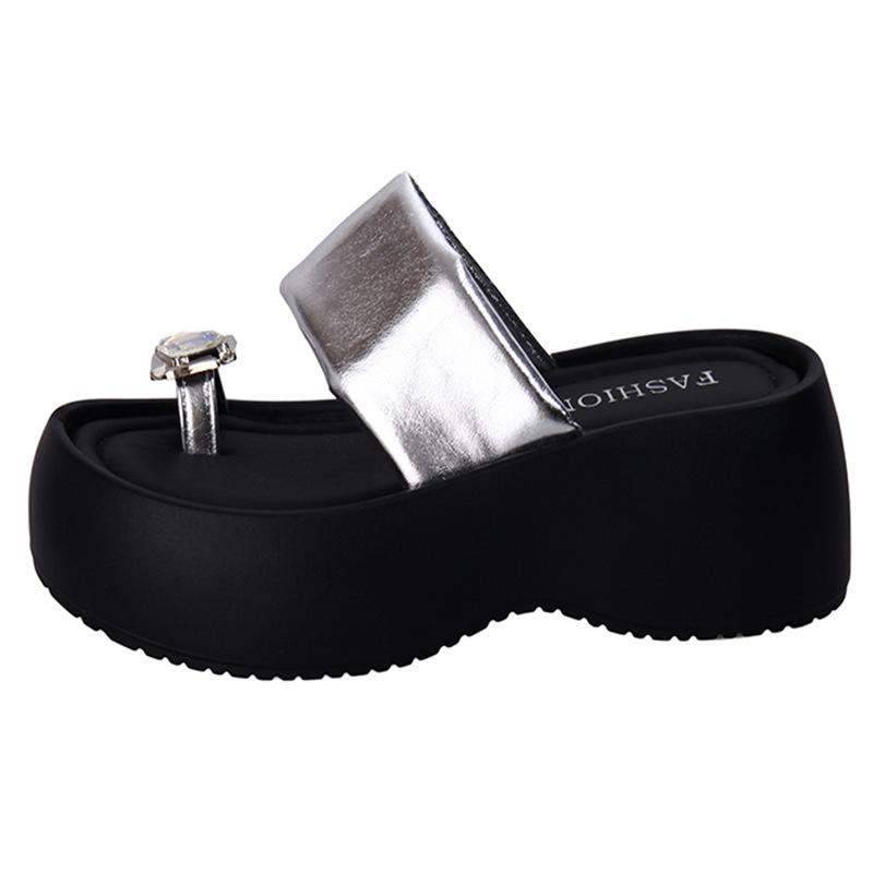 Thick-soled Heightening Set of Toe Cool Slippers for Women's Summer Wear 2025 New Models with Skirts, Beach High Heels, One-word Sandals