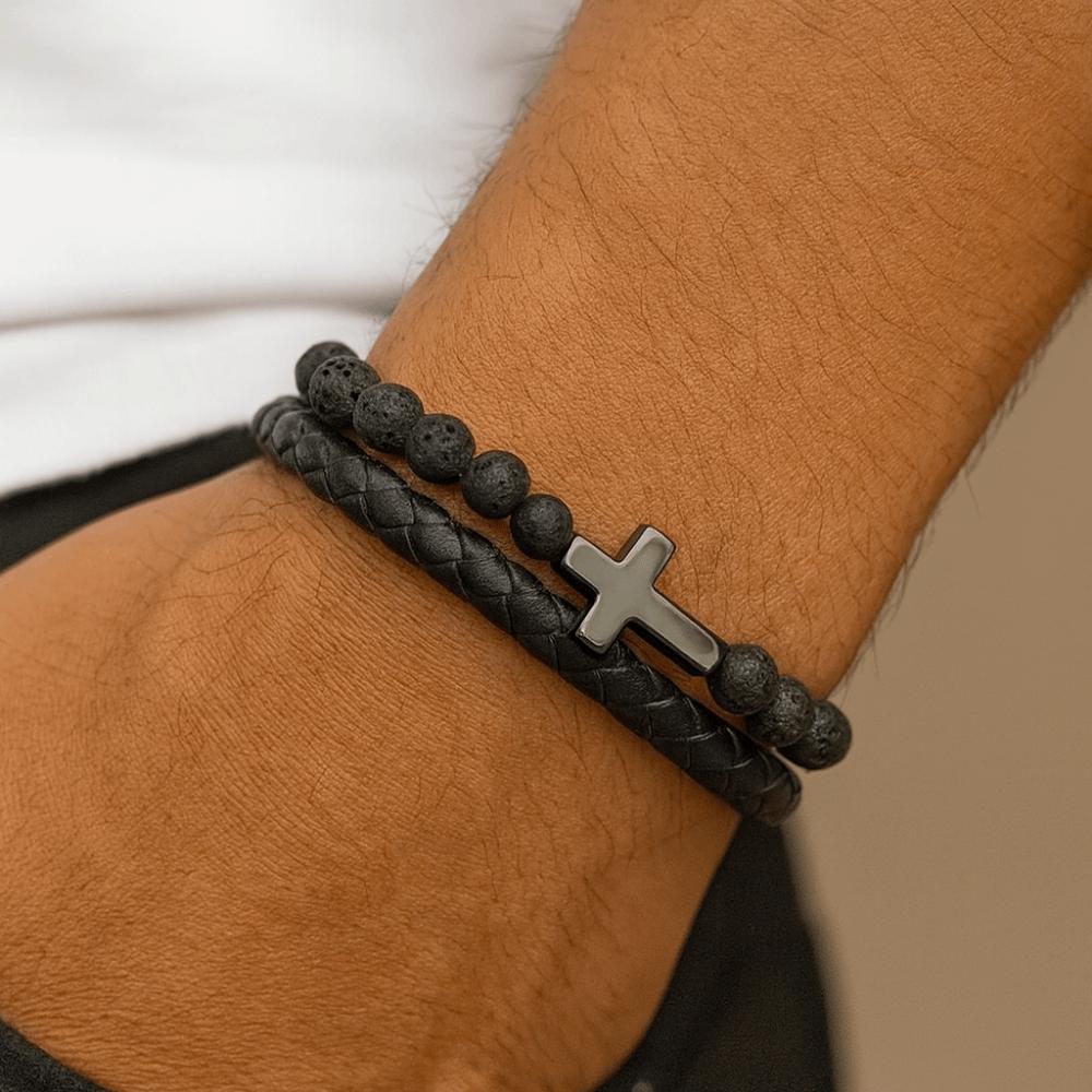 Leather Lava Rock Bead Bracelet Black Inspirational Quotes Bracelets Husband