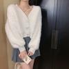 Cardigan Sweater Female 2023 Clothes Short Plush Plush Milk Hoopla Design Sense Niche V-neck Solid Sweater Female Tops