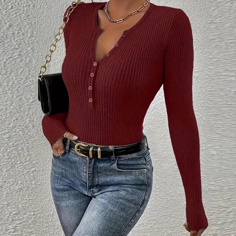 

Однобортный вязаный свитер с V-образным вырезом, женский сексуальный свитер с длинным рукавом, универсальные облегающие топы на весну и осень XL бордовый